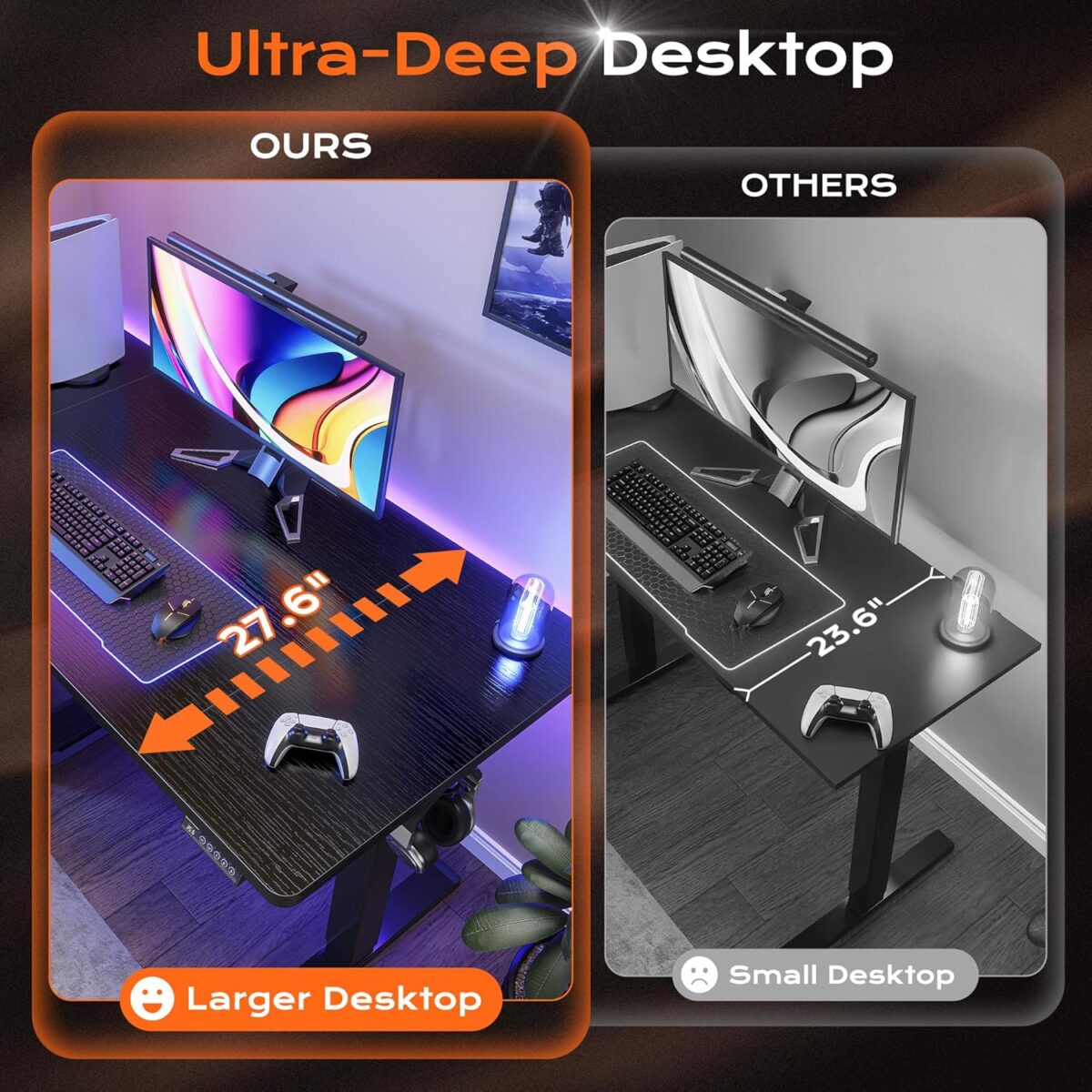 Huuger 55 x 28 Large Electric Standing Desk, Height Adjustable Computer Desk, 27.6" Deep Desktop, Stand up Gaming Office Table with 2 Hooks, 3 Preset Heights, for Home Office,...