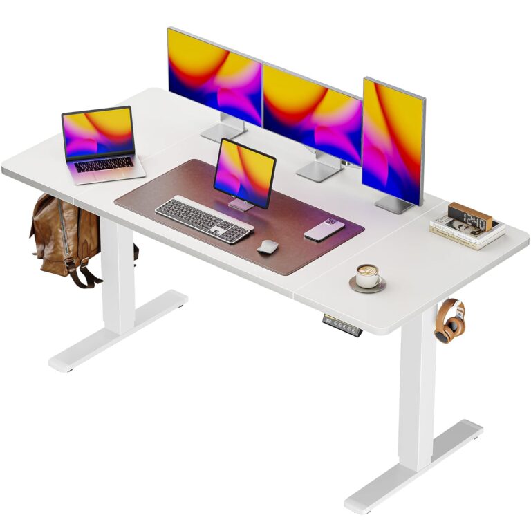 Huuger 55 x 28 Large Electric Standing Desk, Height Adjustable Copmuter Desk, 27.6" Deep Desktop, Stand up Gaming Office Table with 2 Hooks, 3 Preset Heights, for Home Office,...