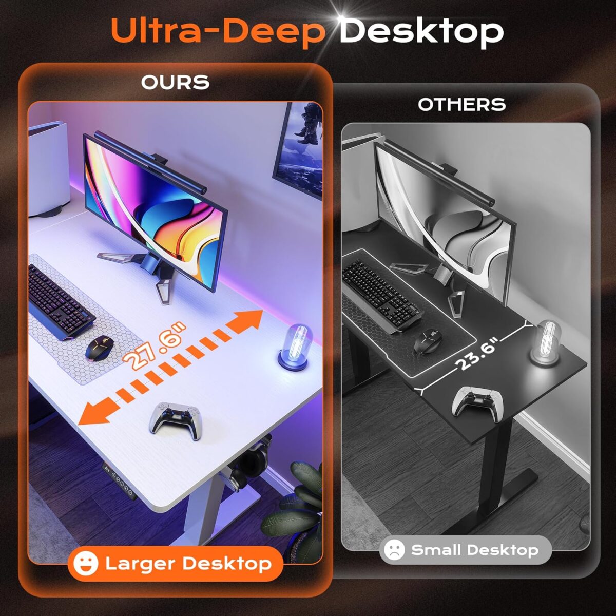 Huuger 55 x 28 Large Electric Standing Desk, Height Adjustable Copmuter Desk, 27.6" Deep Desktop, Stand up Gaming Office Table with 2 Hooks, 3 Preset Heights, for Home Office,...