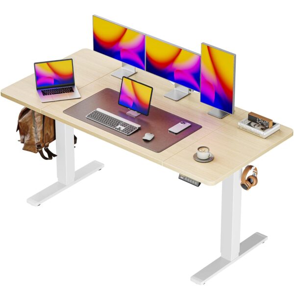 Huuger 55 x 28 Large Electric Standing Desk, Height Adjustable Desk, 27.6" Deep Desktop, Stand up Gaming Computer Office Desk with 2 Hooks, 3 Preset Heights, for Home Office,...