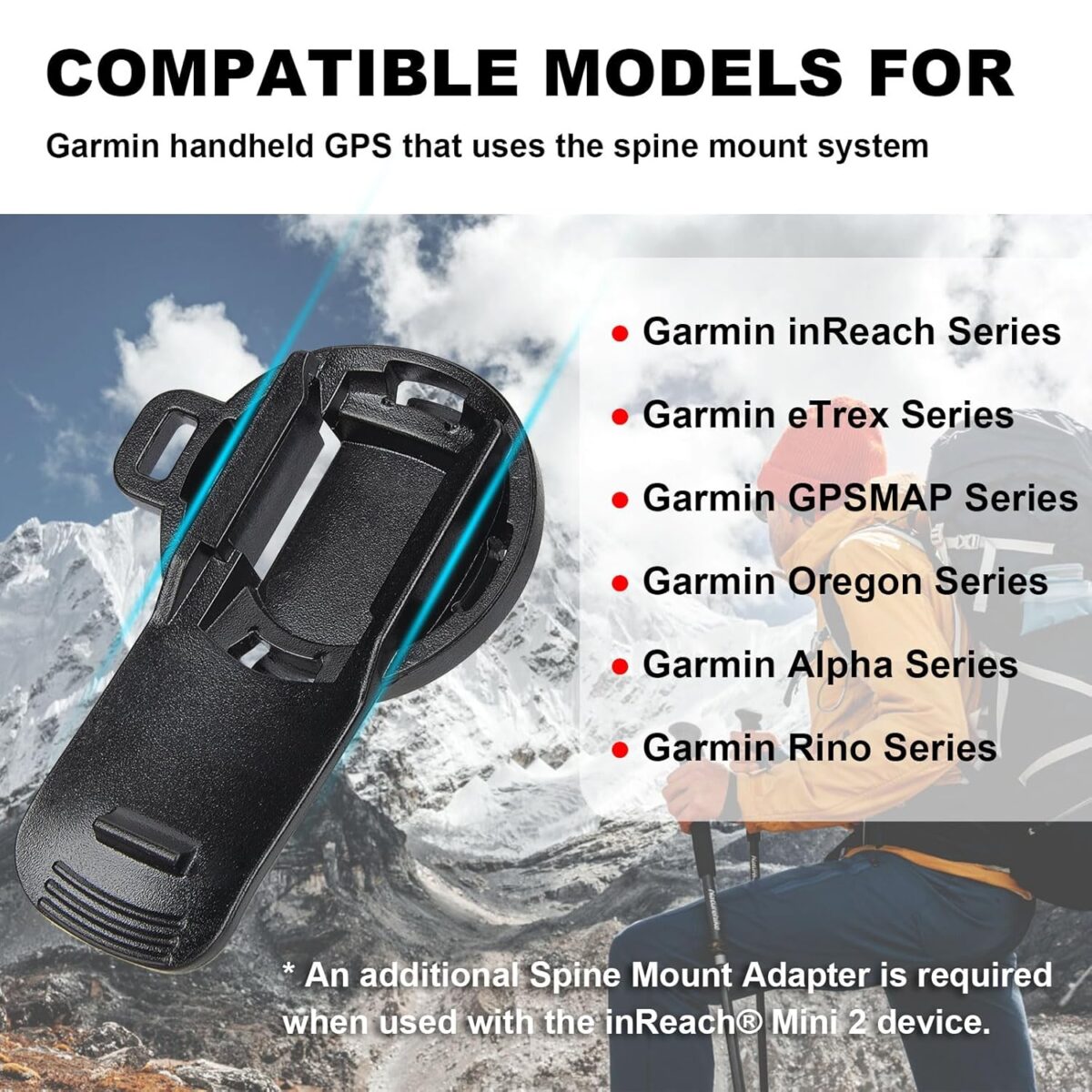 iGuerburn Backpack Tether for Garmin Handheld GPS inReach/eTrex/Rino/Alpha/Oregon/GPSMAP Series - Garmin Spine Mount Adapter with Safety Cord