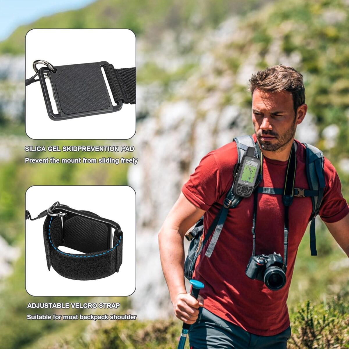 iGuerburn Backpack Tether for Garmin Handheld GPS inReach/eTrex/Rino/Alpha/Oregon/GPSMAP Series - Garmin Spine Mount Adapter with Safety Cord