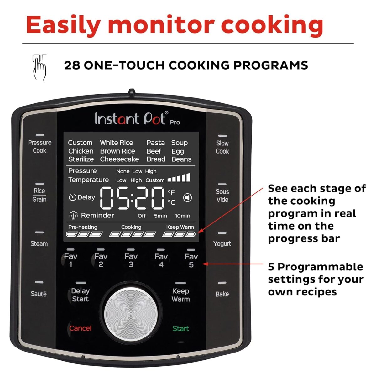 Instant Pot Pro 10-in-1 Pressure Cooker, Slow Cooker, Rice/Grain Cooker, Steamer, Sauté, Sous Vide, Yogurt Maker, Sterilizer, and Warmer, Includes App With Over 800 Recipes,...