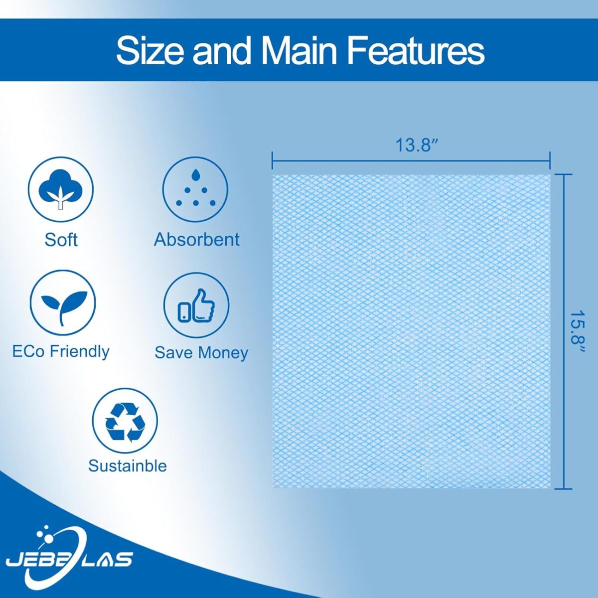 JEBBLAS Disposable Cleaning Towels and Dish Cloths, Reusable Towels,Handy Cleaning Wipes, 50 Count/Pack,Blue