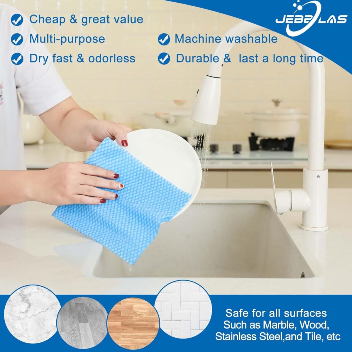 JEBBLAS Disposable Dish Towels and Cloths, Reusable Wipes, 50 Count, Red