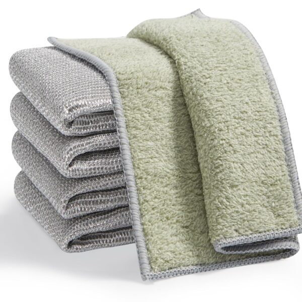 JOYMOOP Dual-Sided Silver Microfiber Cleaning Cloth, Reusable Non-Scratch Dishwashing Rag, Multipurpose Scrubbing Pads for Kitchen, Glass, Stainless Steel