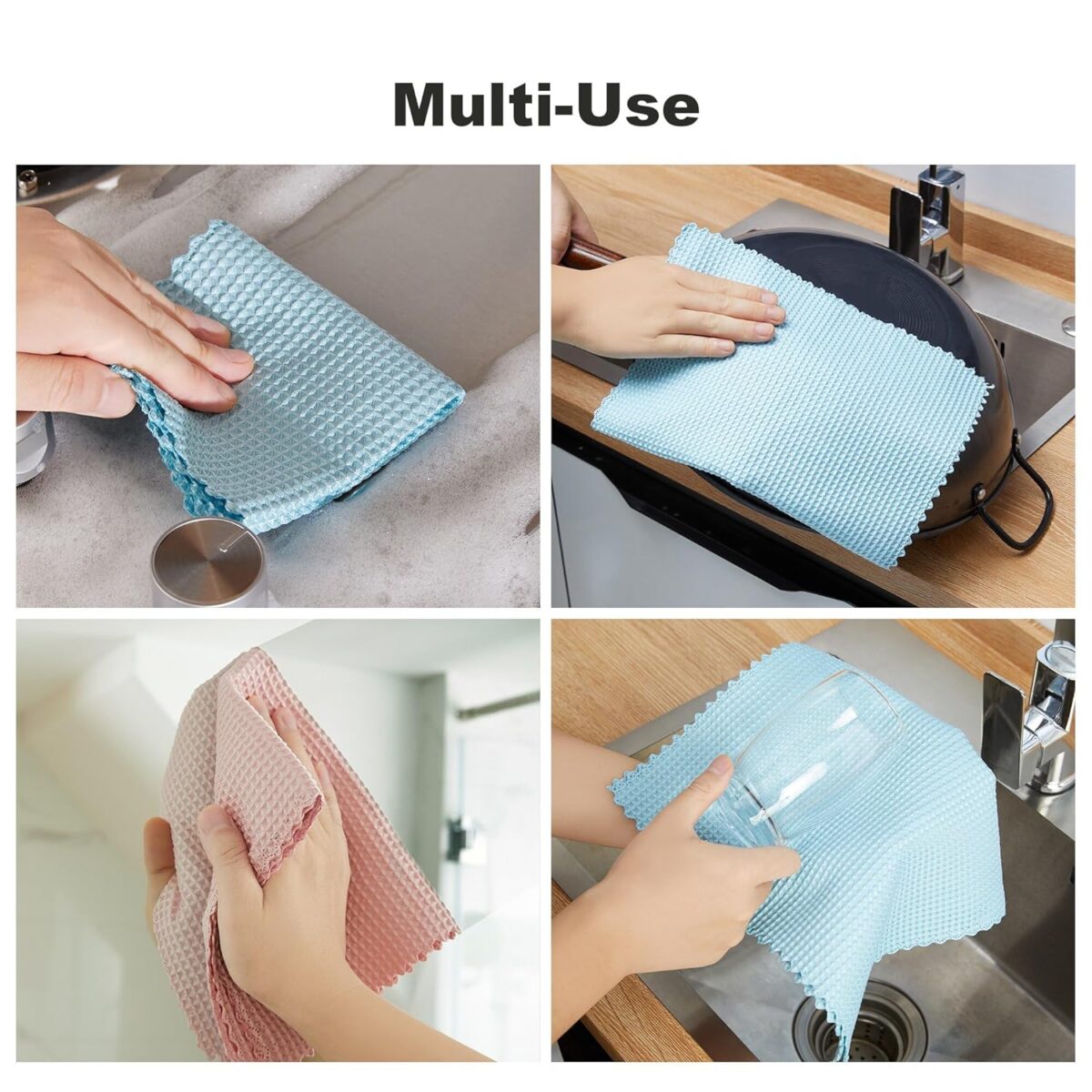JOYMOOP Waffle Weave Cleaning Cloth, Reusable Absorbent Microfiber Cleaning Cloths, Lint Free Microfiber Dish Towels 5 Pack, Mixed Color, 11.8×15.7inch