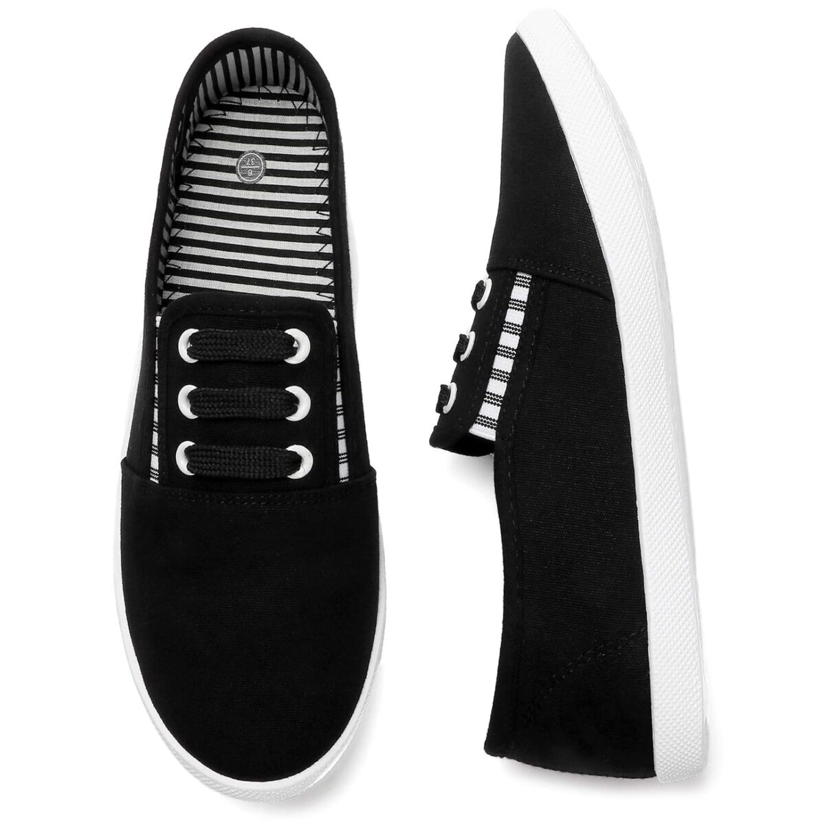 kufeiti Women's Canvas Slip On Shoes Sneakers for Women Fashion Comfortable White Black Elastic Sneakers for Women