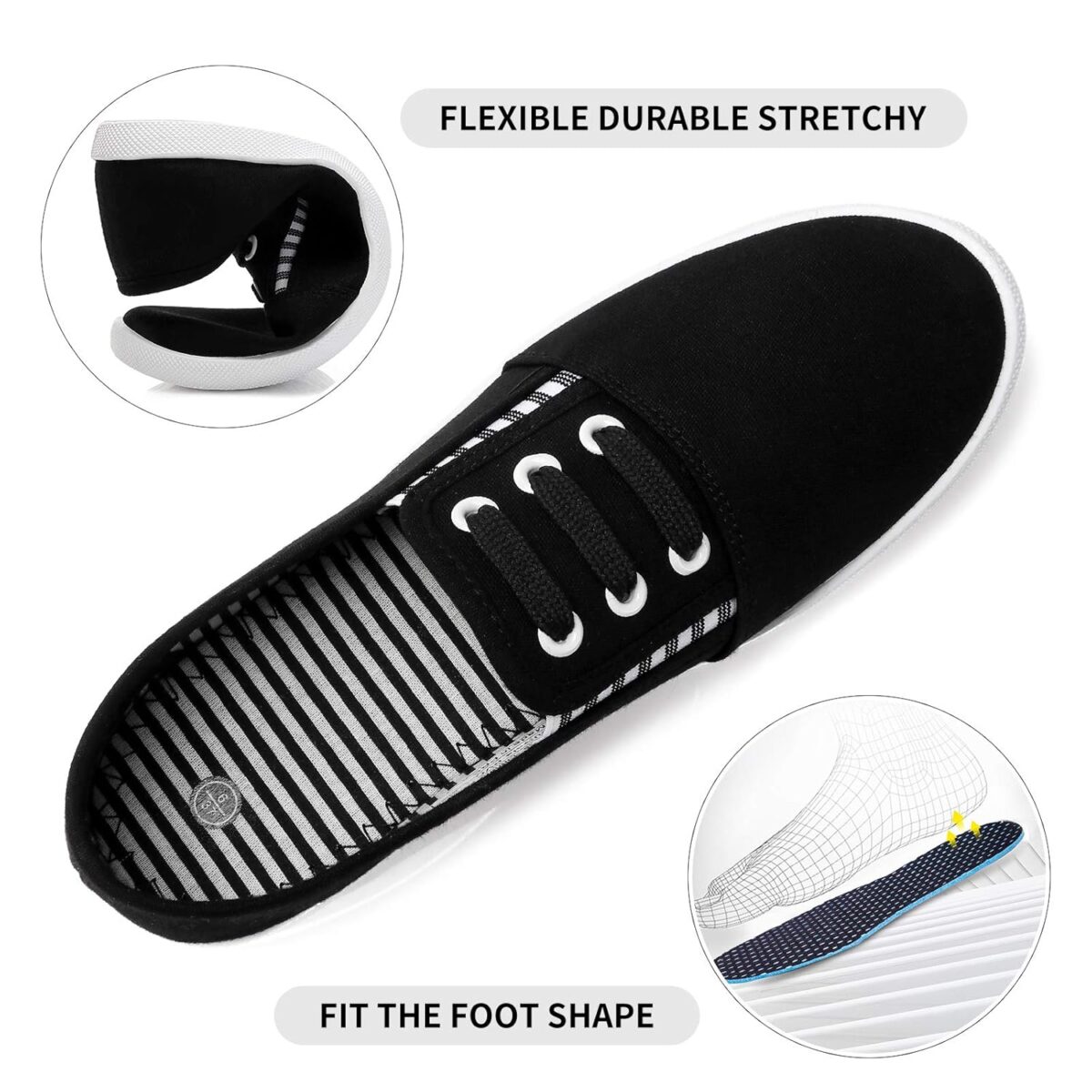 kufeiti Women's Canvas Slip On Shoes Sneakers for Women Fashion Comfortable White Black Elastic Sneakers for Women