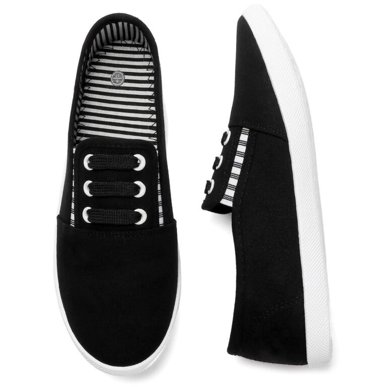 kufeiti Women's Canvas Slip On Shoes Sneakers for Women Fashion Comfortable White Black Elastic Sneakers for Women
