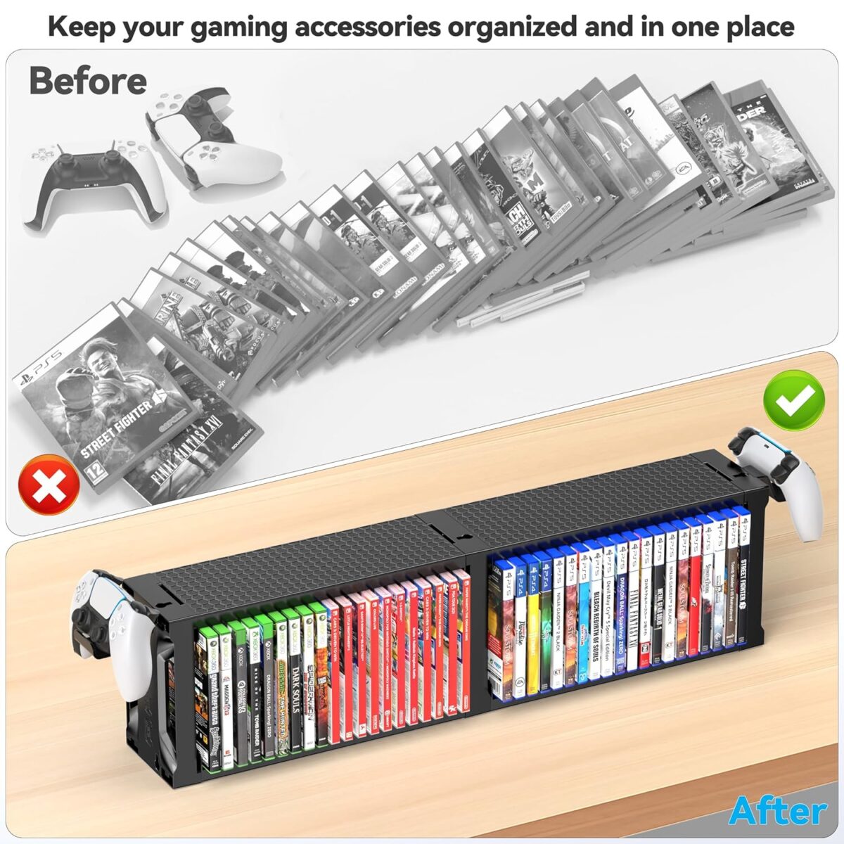 Kytok 40 Discs Video Game Storage Tower Holder with Controller Stand, Wall Mount Game Organizers and Storage for Nintendo Switch 2/ PS5/ PS4/ Xbox, Vertical & Horizontal Stand...