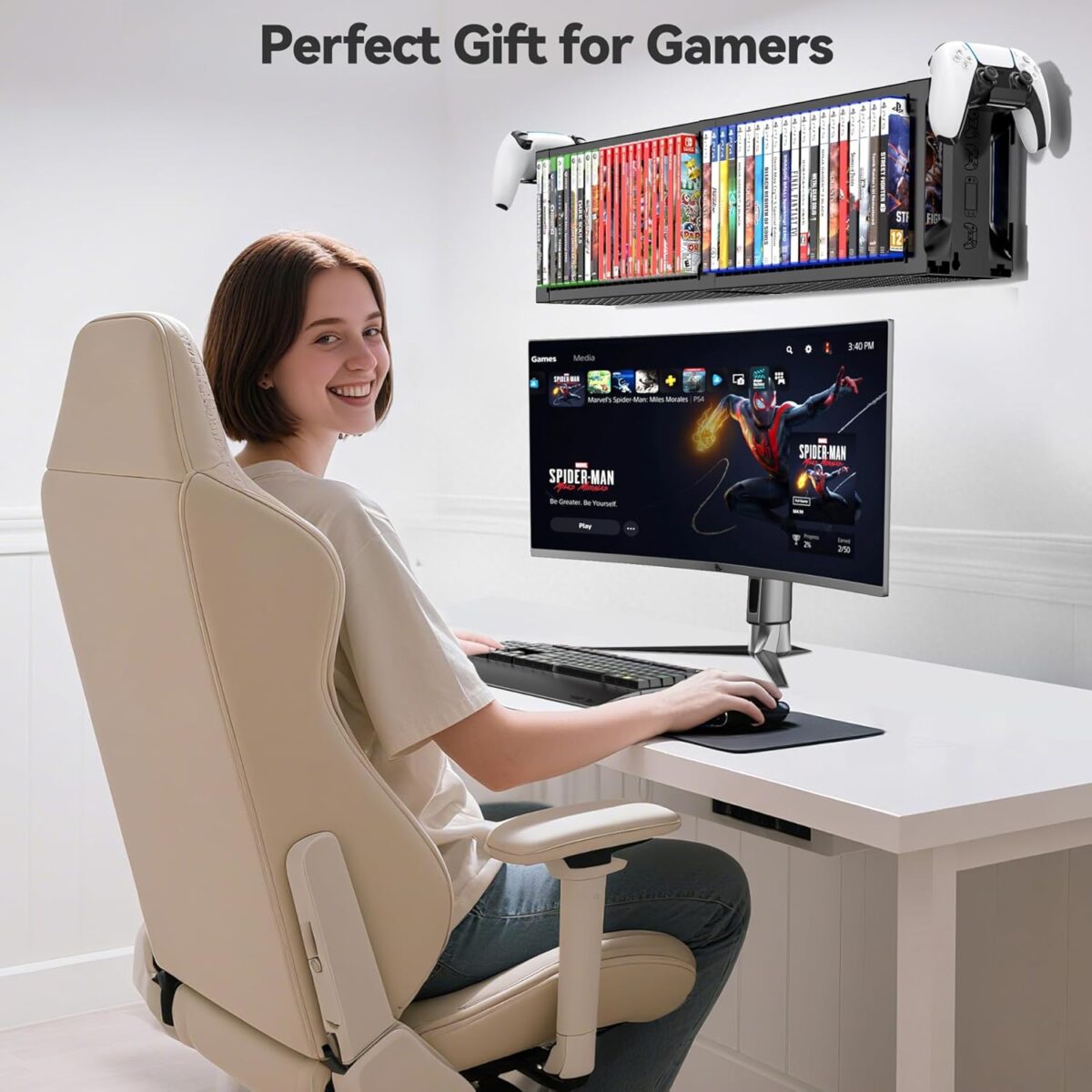 Kytok 40 Discs Video Game Storage Tower Holder with Controller Stand, Wall Mount Game Organizers and Storage for Nintendo Switch 2/ PS5/ PS4/ Xbox, Vertical & Horizontal Stand...