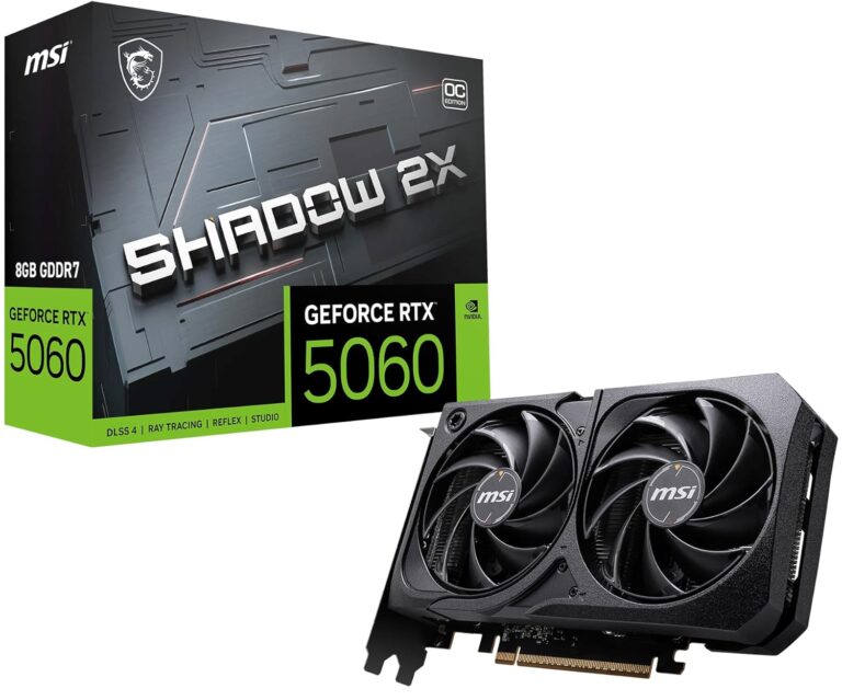 MSI Gaming RTX 5060 8G Shadow 2X OC Graphics Card (8GB GDDR7,128-bit, Extreme Performance: 2535 MHz, DisplayPort x3 2.1a, HDMI 2.1b, NVIDIA Blackwell Architecture)