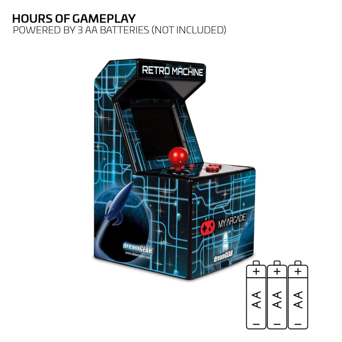 My Arcade Retro Machine Playable Mini Arcade: 200 Retro Style Games Built In, 5.75 Inch Tall, Powered by AA Batteries, 2.5 Inch Color Display, Speaker, Volume Control