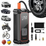 Ophanie Cordless Portable Tire Inflator - 160 Psi Digital Pressure Gauge, Air Compressor for Car Tires with Automatic Shutoff, Emergency LED Light, Compact Automotive Pump