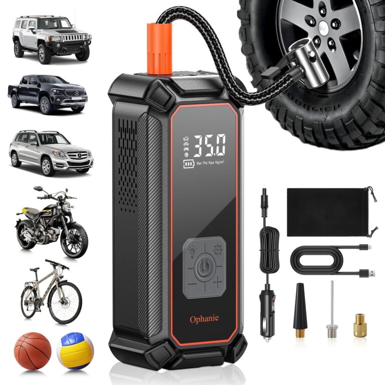 Ophanie Cordless Portable Tire Inflator - 160 Psi Digital Pressure Gauge, Air Compressor for Car Tires with Automatic Shutoff, Emergency LED Light, Compact Automotive Pump