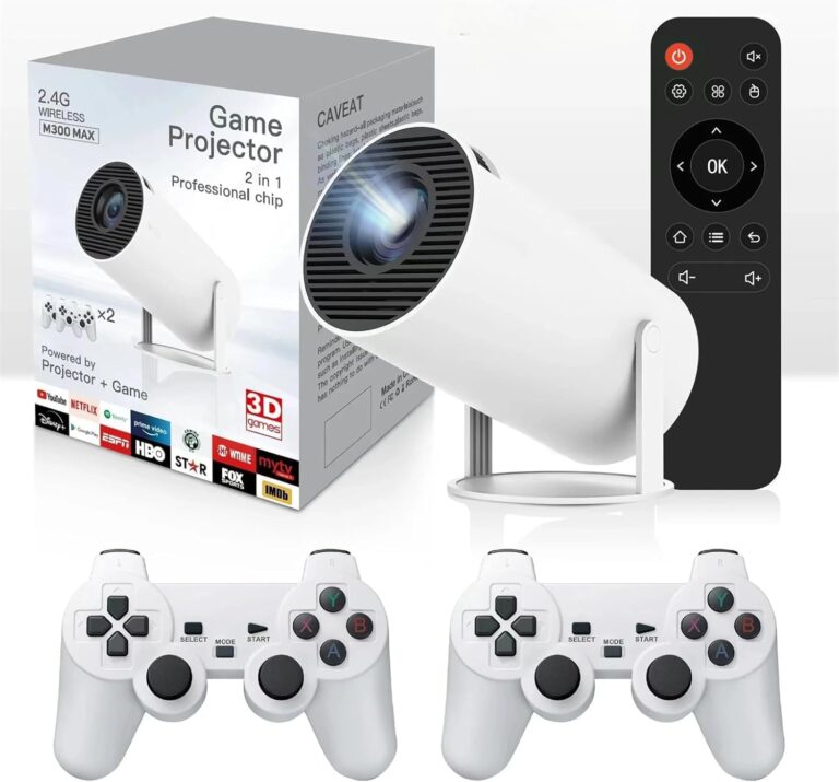 Portable Mini Game Video Projector, 30,000+ Preloaded Games, Android TV 11.0 Smart Projector, 360 ANSI, WiFi & Bluetooth, 1080P HD, Ideal for Home Theater, Gaming, Camping &...