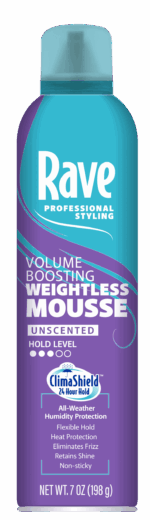 Rave Volume Boosting Weightless Mousse, Unscented, for All Hair Types, 7 oz