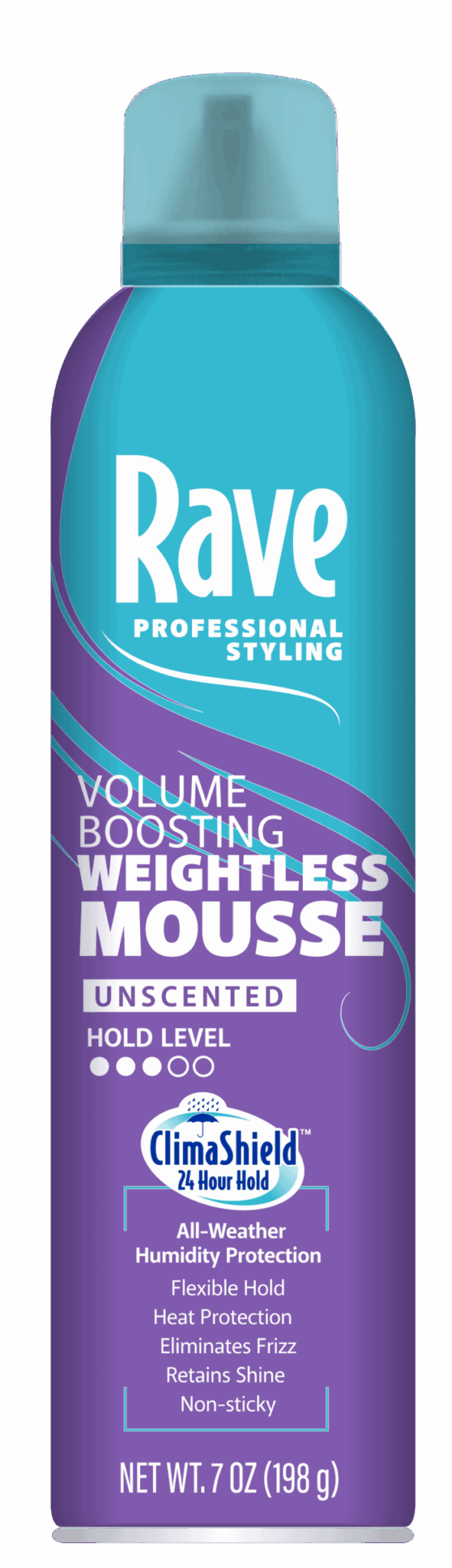 Rave Volume Boosting Weightless Mousse, Unscented, for All Hair Types, 7 oz