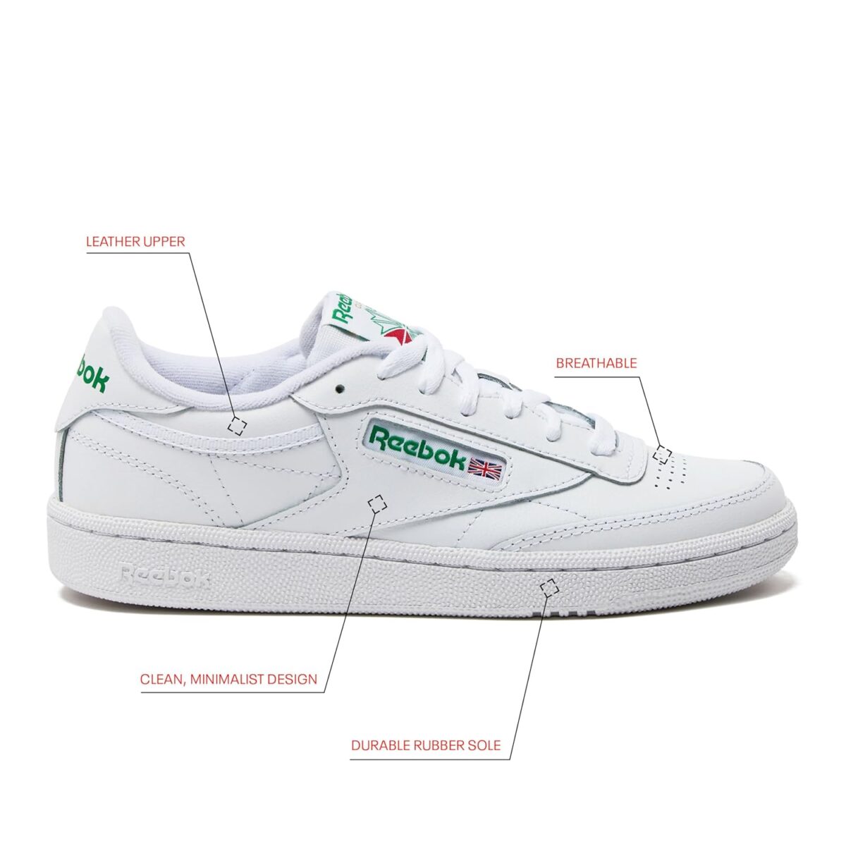 Reebok Men's Club C 85 Tennis Shoes, Casual Fashion White Sneakers