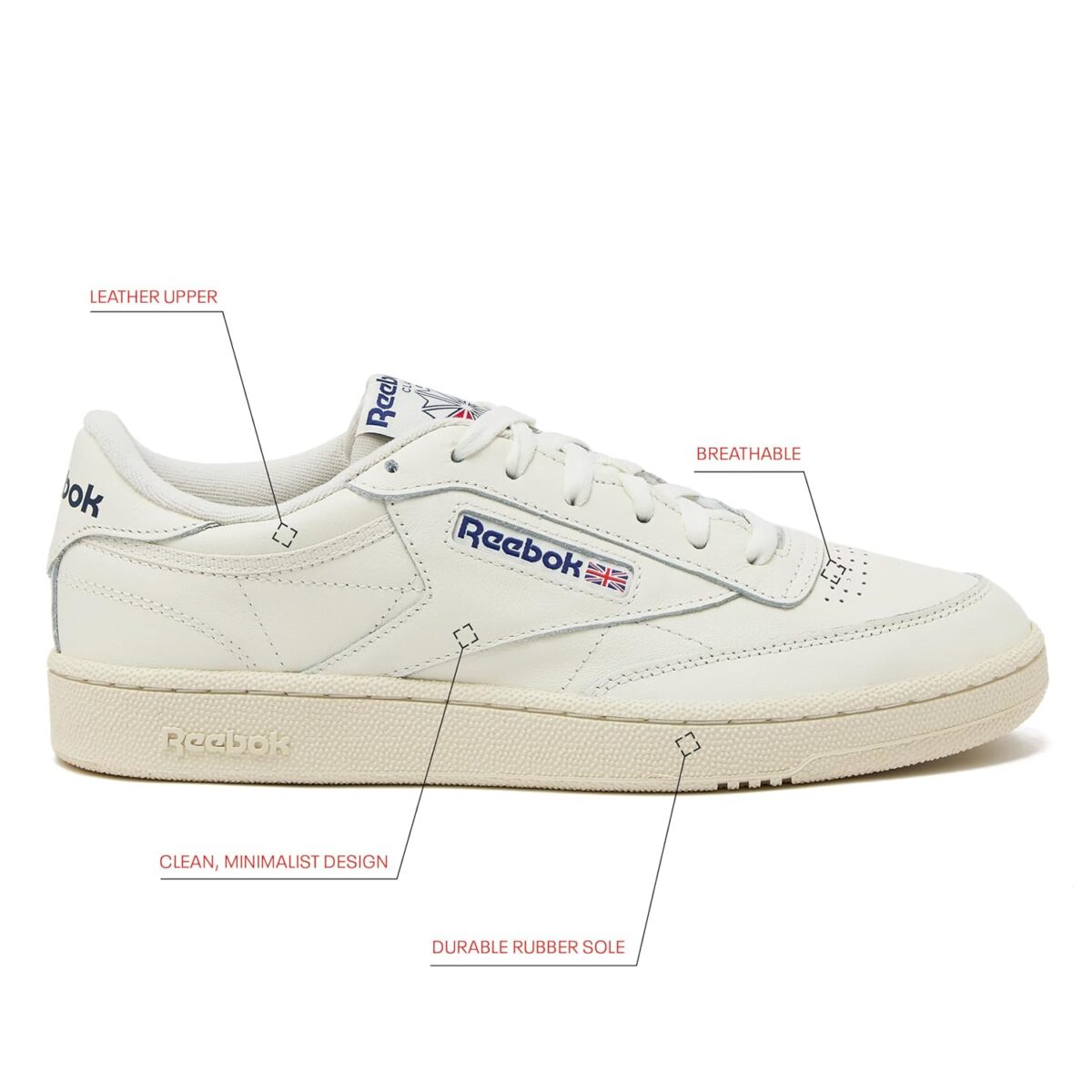 Reebok Men's Club C 85 Tennis Shoes, Casual Fashion White Sneakers