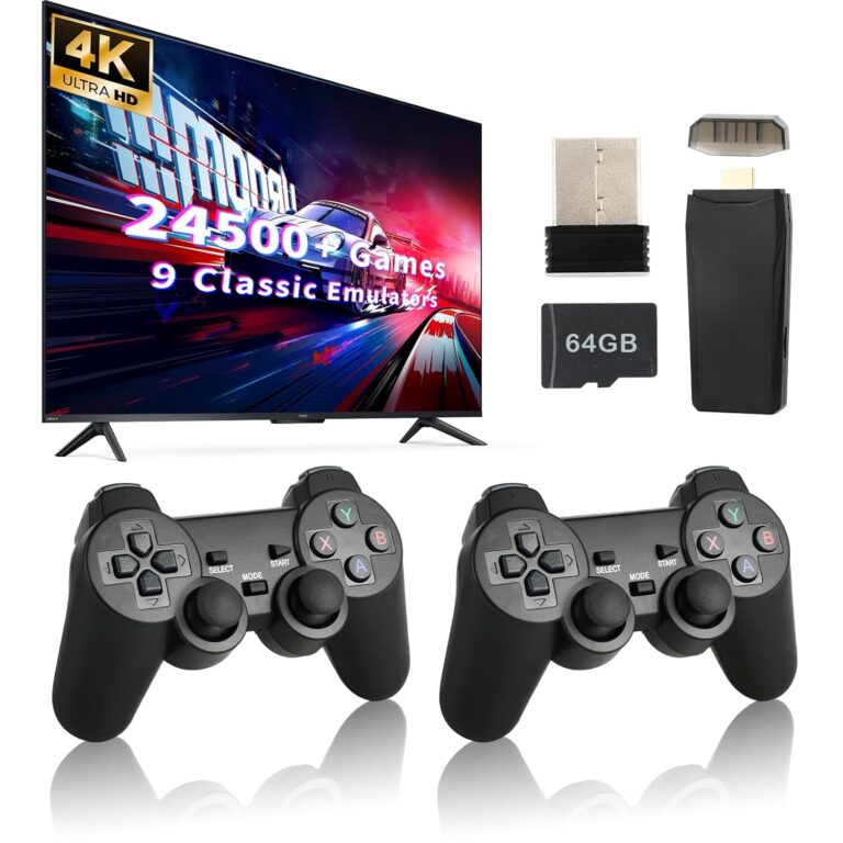 Retro Game Console, Wireless Retro Game Console, 24500+ Games Built-in, 4K HDMI Output, 9 Emulators, Dual 2.4GHz Wireless Game, Plug and Play Video TV Games, Deep Black(64G)