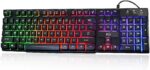 Rii RK100+ Multiple Color Rainbow LED Backlit Large Size USB Wired Mechanical Feeling Multimedia PC Gaming Keyboard,Office Keyboard for Working or Primer Gaming,Office Device