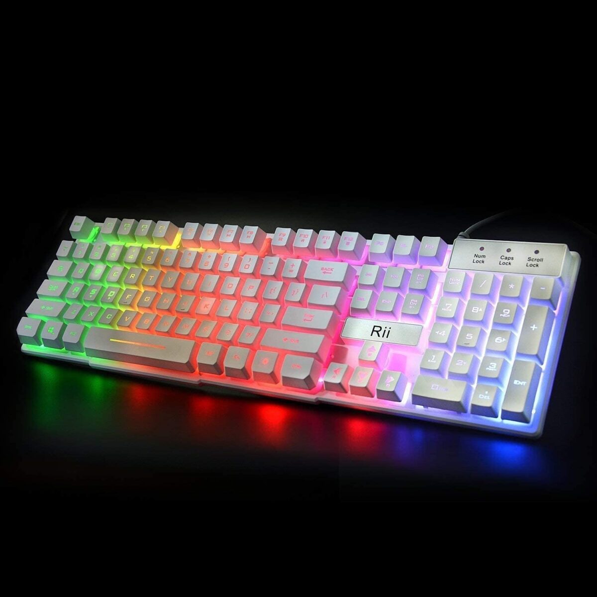 Rii RK100+ Multiple Color Rainbow LED Backlit Large Size USB Wired Mechanical Feeling Multimedia PC Gaming Keyboard,Office Keyboard for Working or Primer Gaming,Office Device