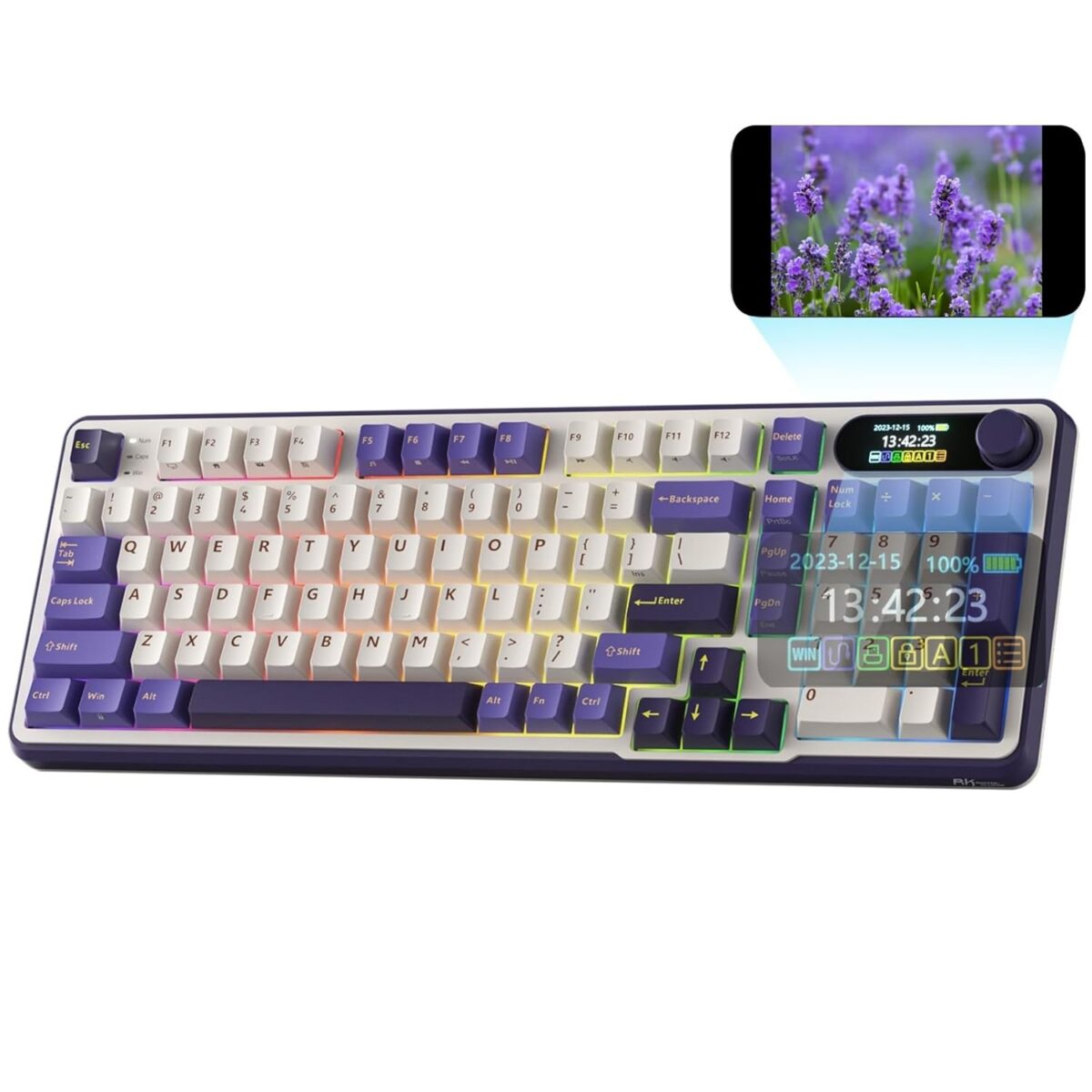RK ROYAL KLUDGE S98 Mechanical Keyboard w/Smart Display & Knob, Top Mount 96% Wireless Mechanical Keyboard BT/2.4G/USB-C, Hot Swappable, Software Support, Creamy Sounding, 98 Keys