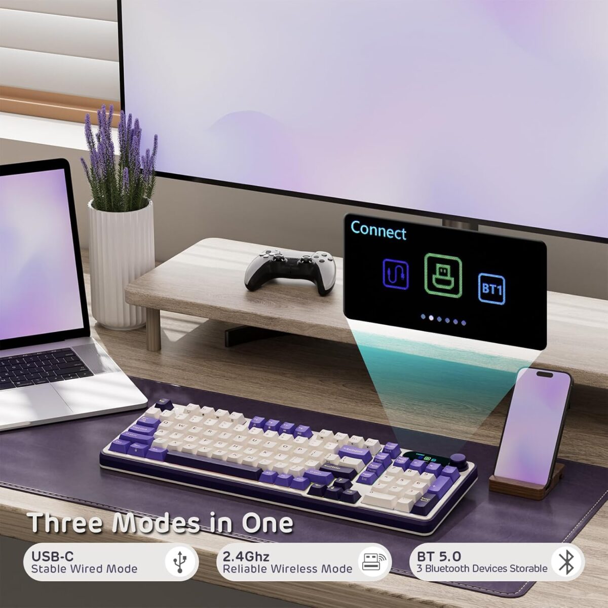 RK ROYAL KLUDGE S98 Mechanical Keyboard w/Smart Display & Knob, Top Mount 96% Wireless Mechanical Keyboard BT/2.4G/USB-C, Hot Swappable, Software Support, Creamy Sounding, 98 Keys