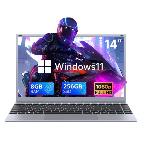 RNRUO 14.1 inch Windows 11 Pro Business Laptop, 8GB RAM, 256GB SSD, 2.64 GHz Intel Pentium J3710, 1920x1080 FHD WiFi 5 BT5.0, Gray