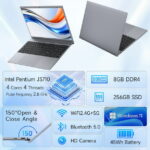 RNRUO 15.6 inch 1080p Laptop Computer 8GB RAM 256GB SSD with 4 Core Intel Pentium J3710 Up to 2.64 GHz, 1920*1080 IPS, WiFi 5 BT5.0, Windows 11