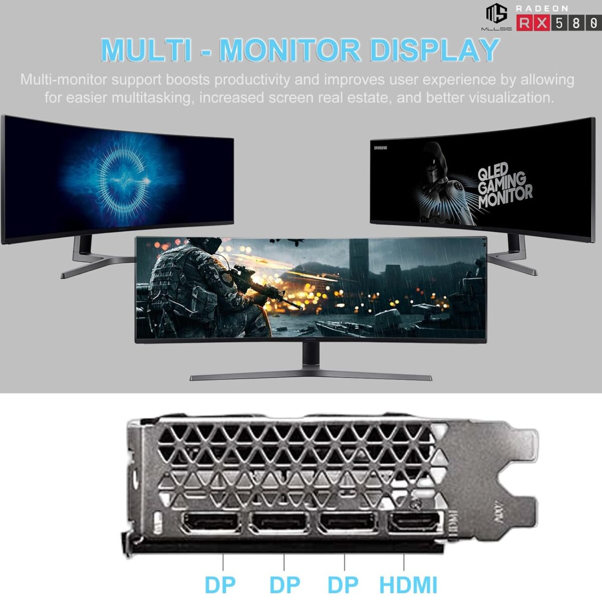 RX 580 8GB GDDR5 256-bit Gaming Graphics Card (PCIe 3.0 x16, 8-pin, 3X DP + HDMI) - Desktop Computer Video Card for PC Gaming