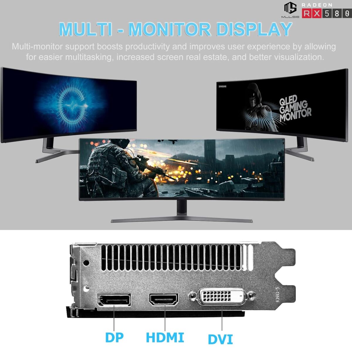 RX 580 8GB GDDR5 256-bit Gaming Graphics Card (PCIe 3.0 x16, 8-pin, 3X DP + HDMI) - Desktop Computer Video Card for PC Gaming