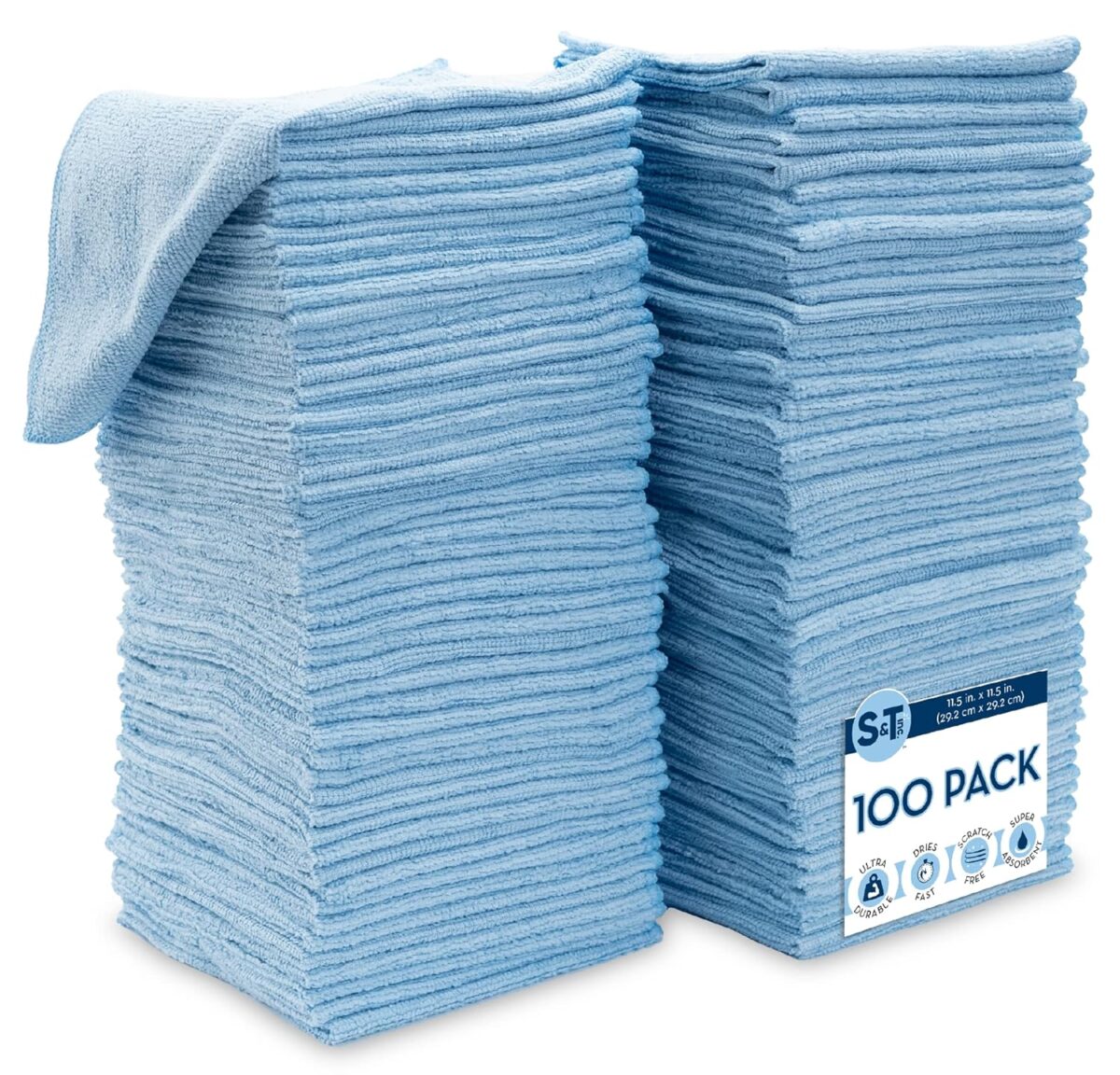 S&T INC. 50 Pack Microfiber Cleaning Cloth, Bulk Towels for Home, Reusable Microfiber Towels for Cars, Cleaning Rags, White, 11.5 Inches x 11.5 Inches, 50 Count