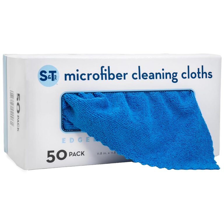 S&T INC. 50 Pack Microfiber Cleaning Cloth with Box, Bulk Towels for Home, Reusable Microfiber Towels for Cars, Cleaning Rags, Blue, 11.8 Inches x 11.8 Inches, 50 Count