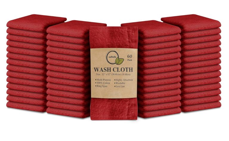 Softolle 100% Cotton Ring Spun Wash Cloths – Bulk Pack of Washcloths – 12x12 Inches – Wash Cloth for Face, Highly Absorbent, Soft and Face Towels (Burgundy, 60 Pack)