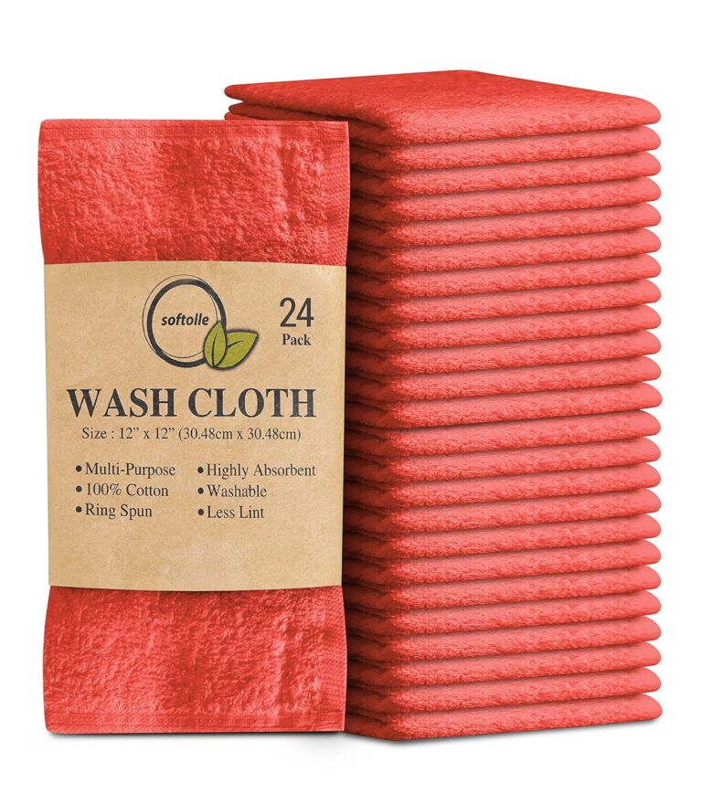 Softolle 100% Cotton Ring Spun Wash Cloths – Bulk Pack of Washcloths – 12x12 Inches – Wash Cloth for Face, Highly Absorbent, Soft and Face Towels (Coral, 24 Pack)