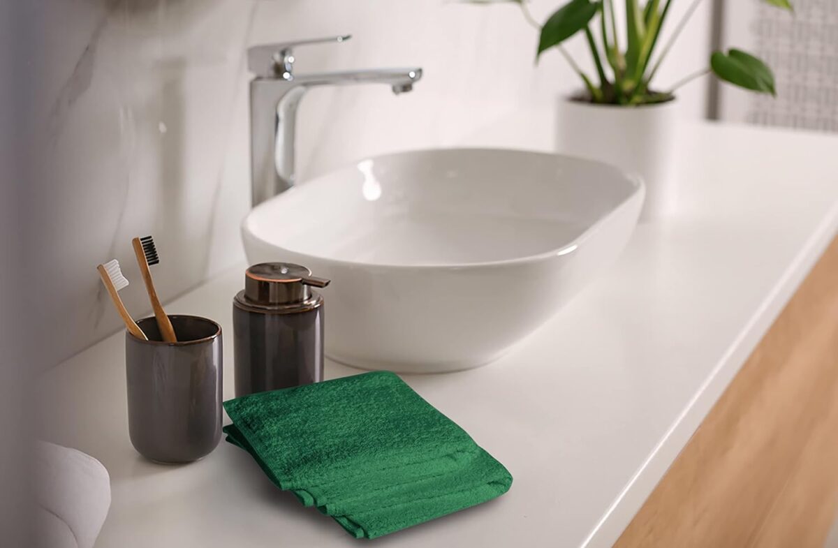 Softolle 100% Cotton Ring Spun Wash Cloths – Bulk Pack of Washcloths – 12x12 Inches – Wash Cloth for Face, Highly Absorbent, Soft and Face Towels (Dark Green, 24 Pack)