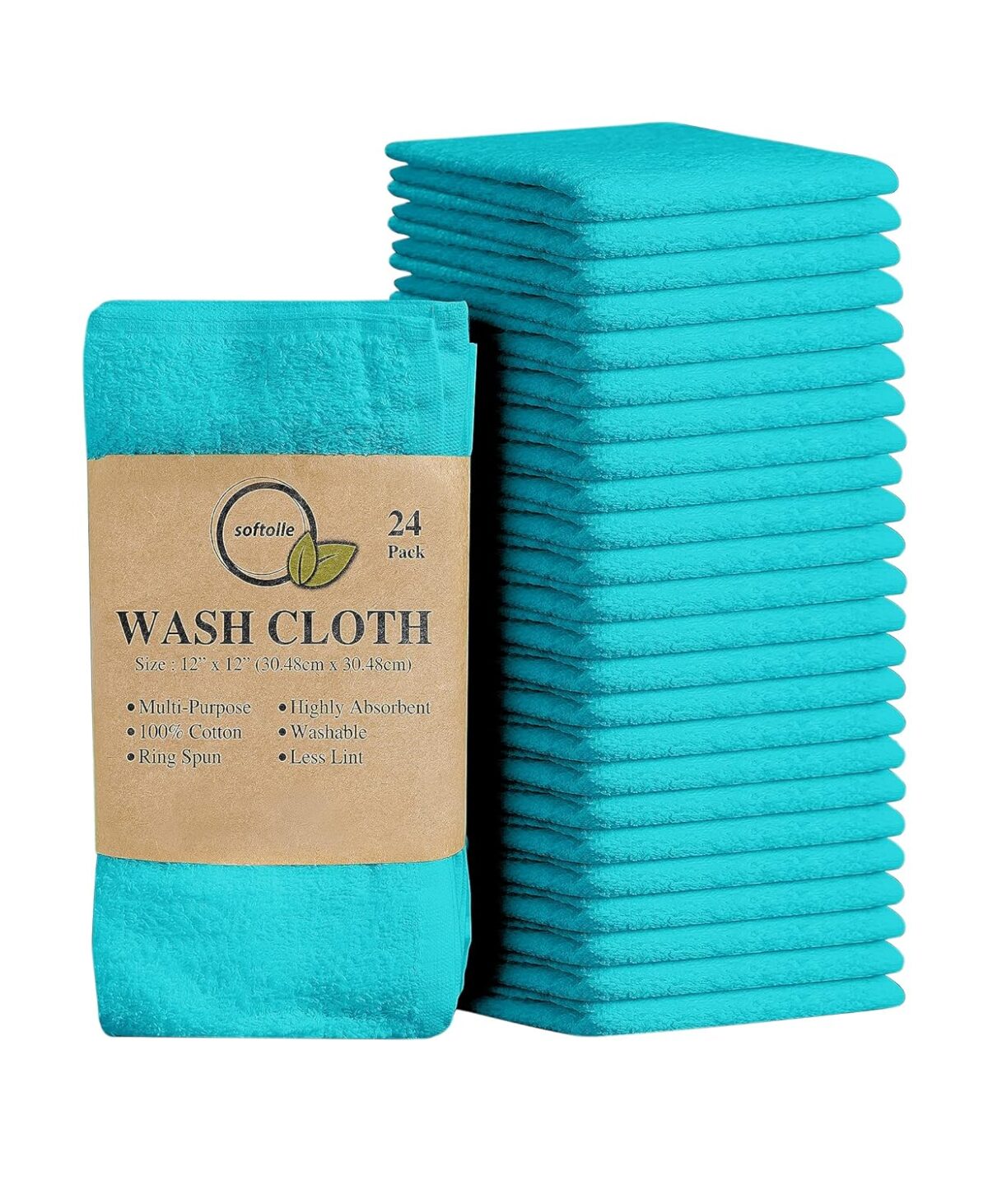 Softolle 100% Cotton Ring Spun Wash Cloths – Bulk Pack of Washcloths – 12x12 Inches – Wash Cloth for Face, Highly Absorbent, Soft and Face Towels (Dark Green, 24 Pack)