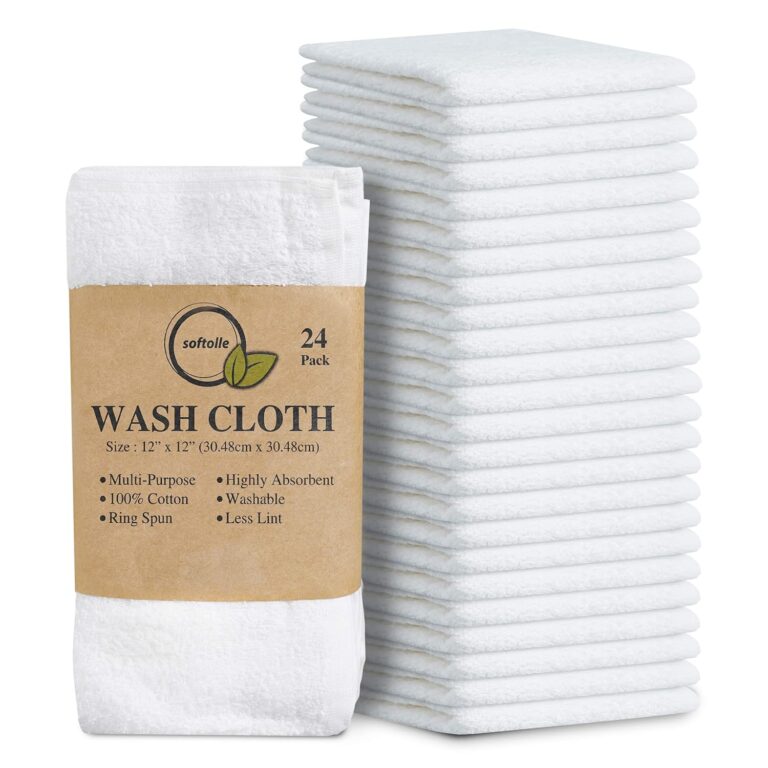 Softolle 100% Cotton Ring Spun Wash Cloths Pack of 24 (12x12 Inches)– Bulk Pack of Washcloths – Wash Cloth for Face, Highly Absorbent, Soft and Face Towels (White)