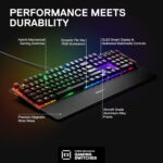 SteelSeries Apex 3 RGB Gaming Keyboard – 10-Zone RGB Illumination – IP32 Water Resistant – Premium Magnetic Wrist Rest (Whisper Quiet Gaming Switch)