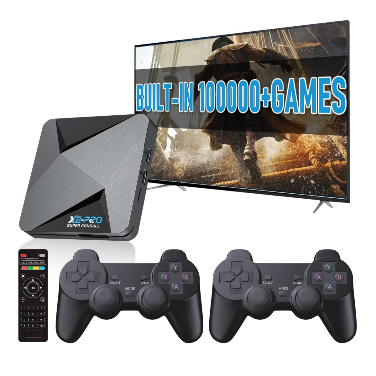 Super Console X2 Pro Retro Game Console Pre-Built-in 100000+Games, Retro Game Console with 65+ emulators,EmuELEC 4.5/Android 9.0，4K UHD Display