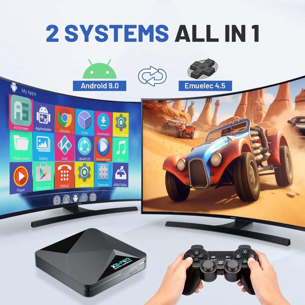 Super Console X2 Pro Retro Game Console Pre-Built-in 100000+Games, Retro Game Console with 65+ emulators,EmuELEC 4.5/Android 9.0，4K UHD Display