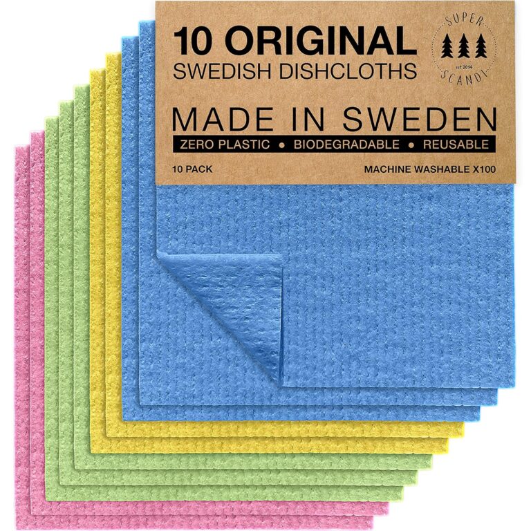SUPERSCANDI 10 Pack Reusable Cleaning Cloths - 100% Biodegradable & Compostable | Washable Swedish Dishcloth - Food-Safe & Plastic-Free | Kitchen Cloth Suitable for Any Surface,...