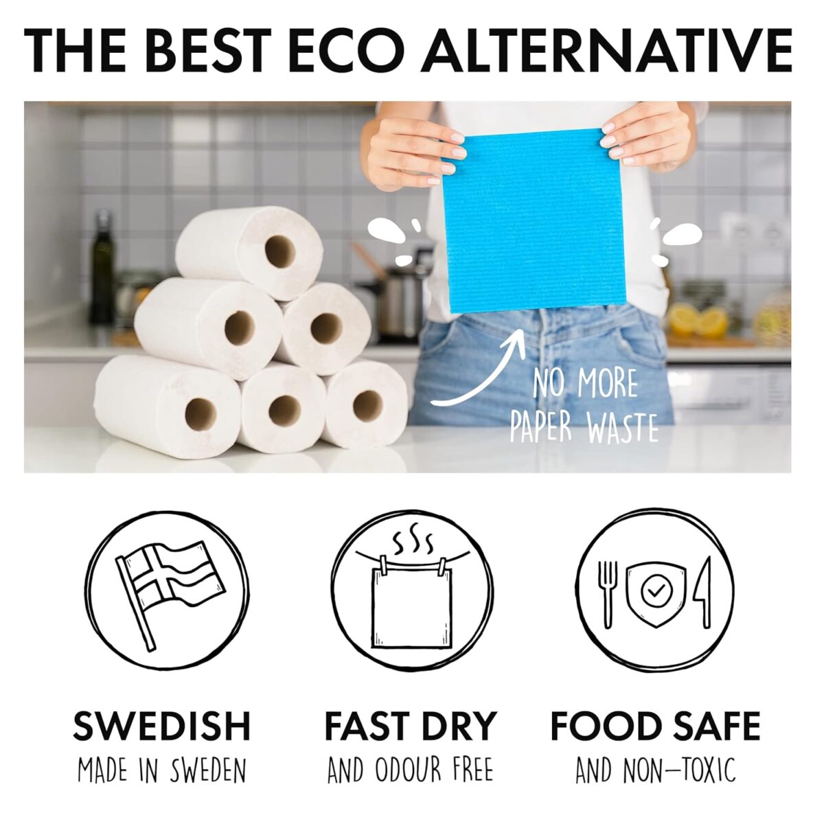 SUPERSCANDI 10 Pack Reusable Cleaning Cloths - 100% Biodegradable & Compostable | Washable Swedish Dishcloth - Food-Safe & Plastic-Free | Kitchen Cloth Suitable for Any Surface,...