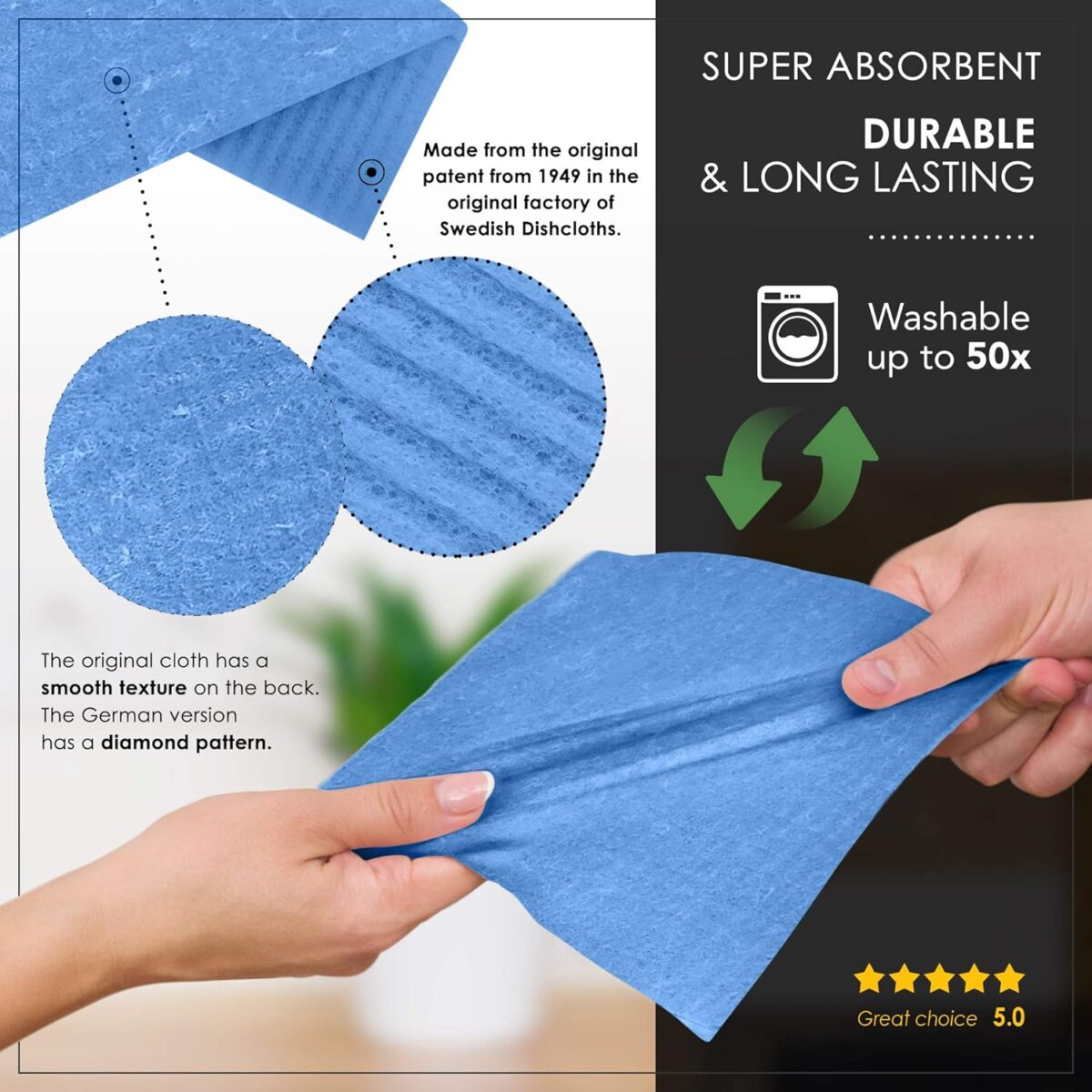 SUPERSCANDI 6 Pack Swedish Dishcloths for Kitchen - 100% Biodegradable & Compostable Reusable Paper Towels Washable, Food-Safe & Without Plastic - Dish Rags Suitable for Any...
