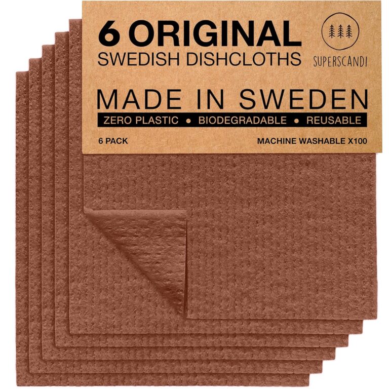 SUPERSCANDI 6 Pack Swedish Dishcloths for Kitchen - 100% Biodegradable & Compostable Reusable Paper Towels Washable, Food-Safe & Without Plastic - Dish Rags Suitable for Any...