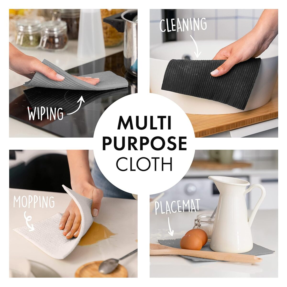 SUPERSCANDI 6 Pack Swedish Dishcloths for Kitchen - 100% Biodegradable & Compostable Reusable Paper Towels Washable, Food-Safe & Without Plastic - Dish Rags Suitable for Any...