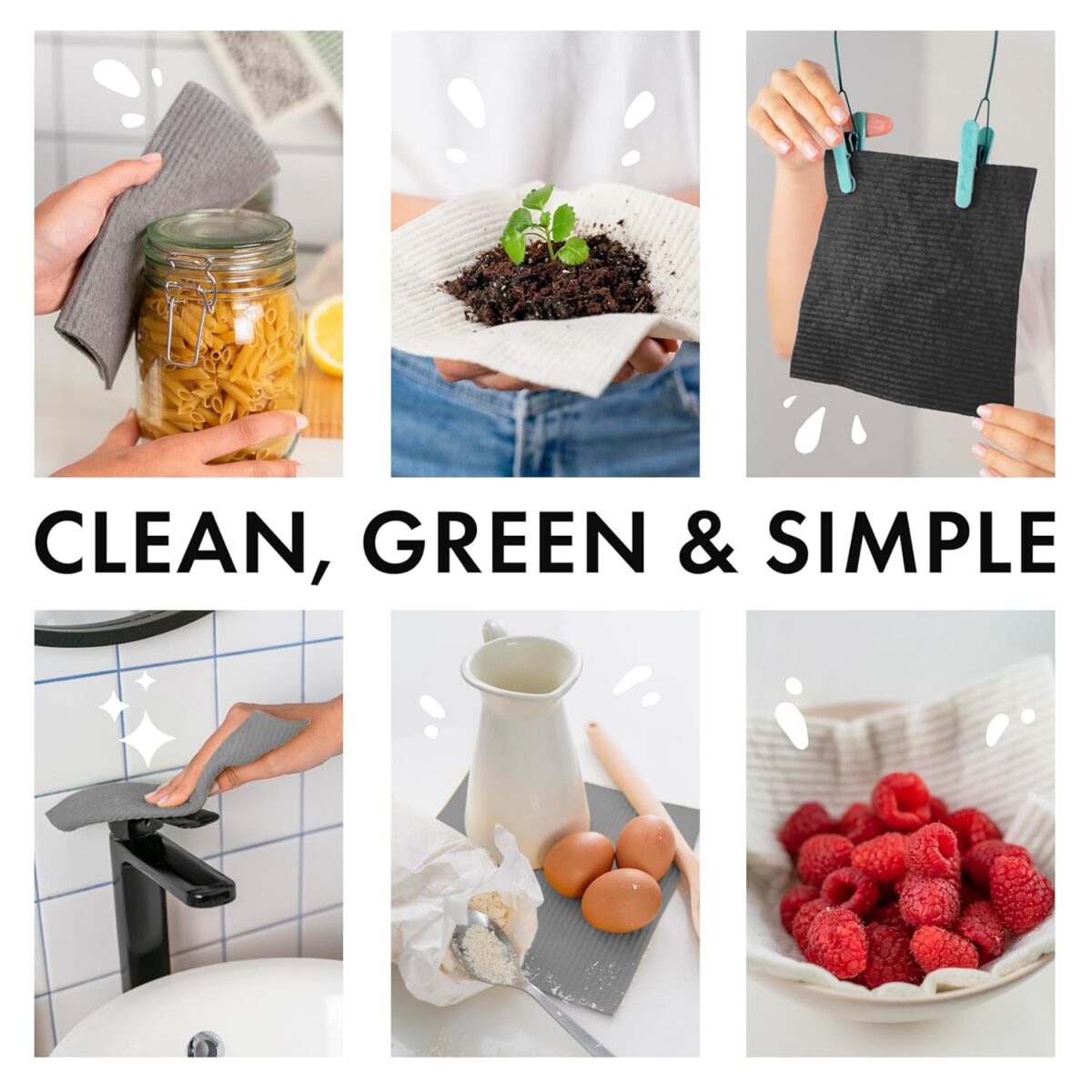 SUPERSCANDI 6 Pack Swedish Dishcloths for Kitchen - 100% Biodegradable & Compostable Reusable Paper Towels Washable, Food-Safe & Without Plastic - Dish Rags Suitable for Any...